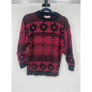 Vintage 80s Jamknits Pink & Black Geometric Acrylic Grandpa Sweater